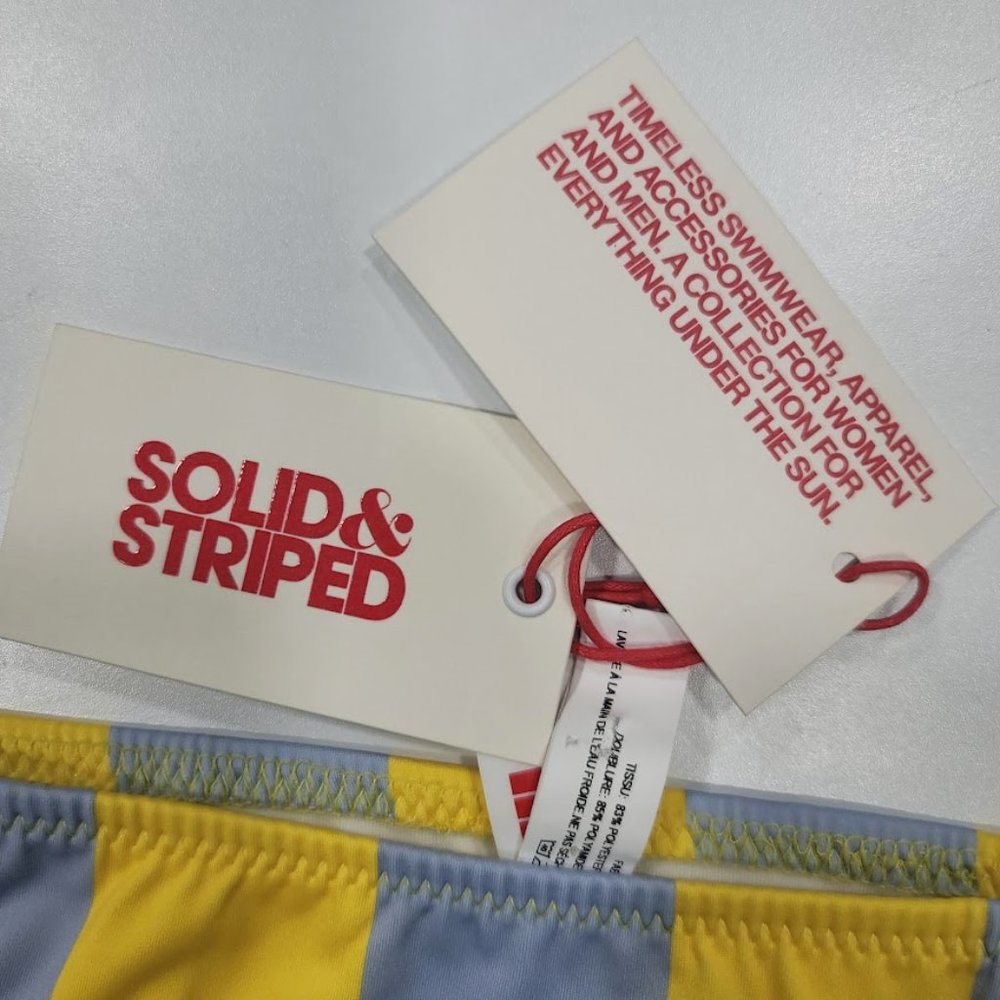 Solid & Striped Elle Bikini Bottoms In Light Blue/ Tweety Stripe Size Small - Picture 3 of 8